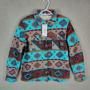 ThCreasa Sherpa Fleece Lined Jacket Womens M Aztec Pattern Cozy Winter Shacket